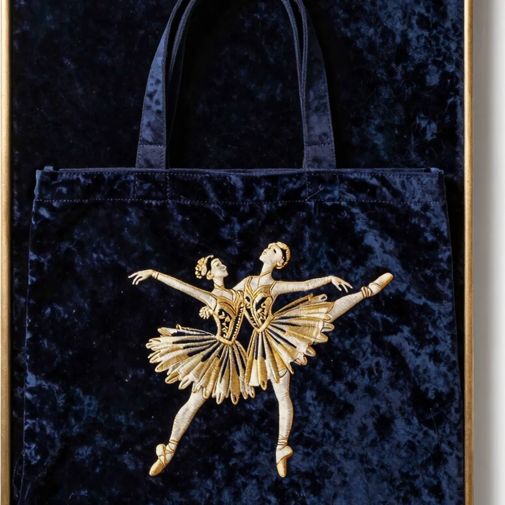Embroidered Velvet Ballet Tote Bag